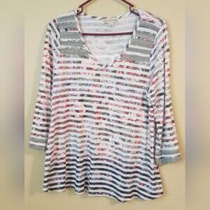 Red, Green, White V-Neck Blouse/Shirt